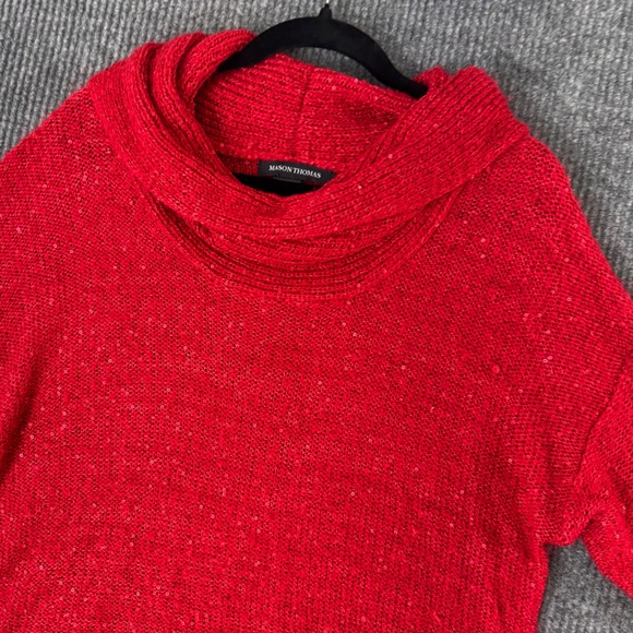 Mason Thomas Women XL Red Cowl Neck Sequin Sparkle Knit Sweater Top Holiday Glam - Picture 1 of 9